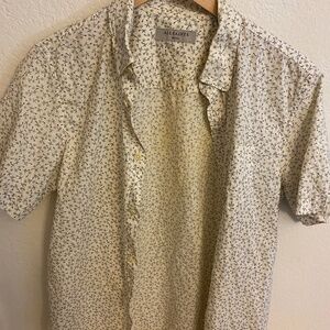 AllSaints Short Sleeve Yellow Floral Button-Up Shirt (Small)